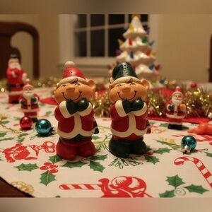 Vintage Hallmark Elf Salt and Pepper Shakers Christmas Decorations Kitchen Decor